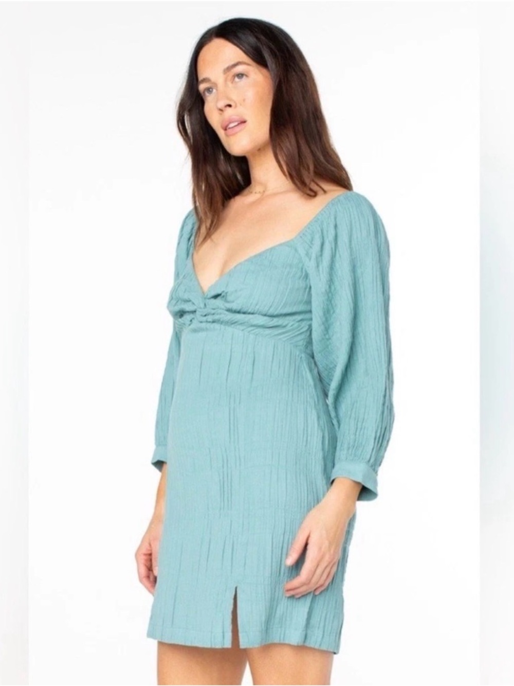 Roxy Seafoam Green Textured Top with Elastic Neck